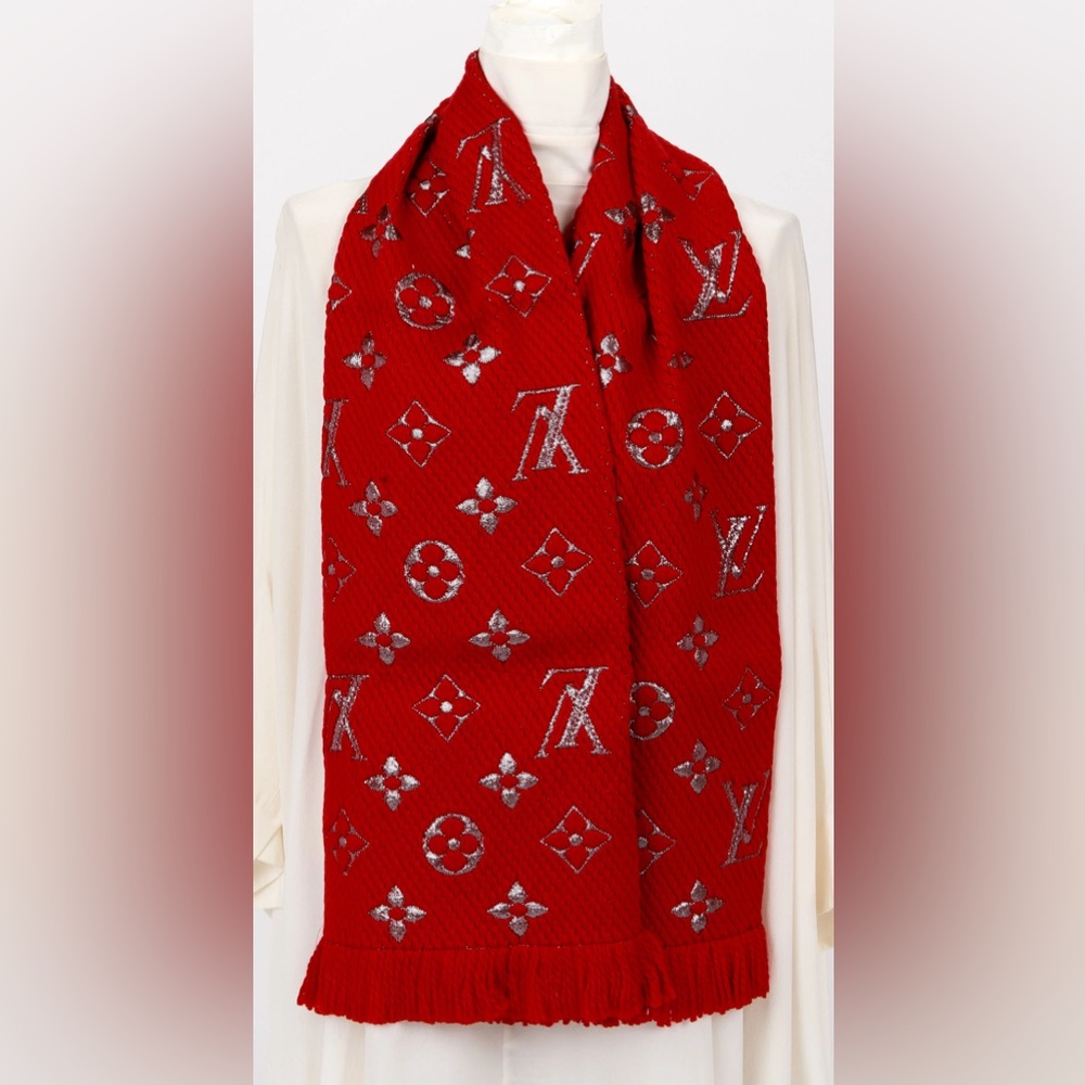 Louis Vuitton Red Scarf with Silver Accents